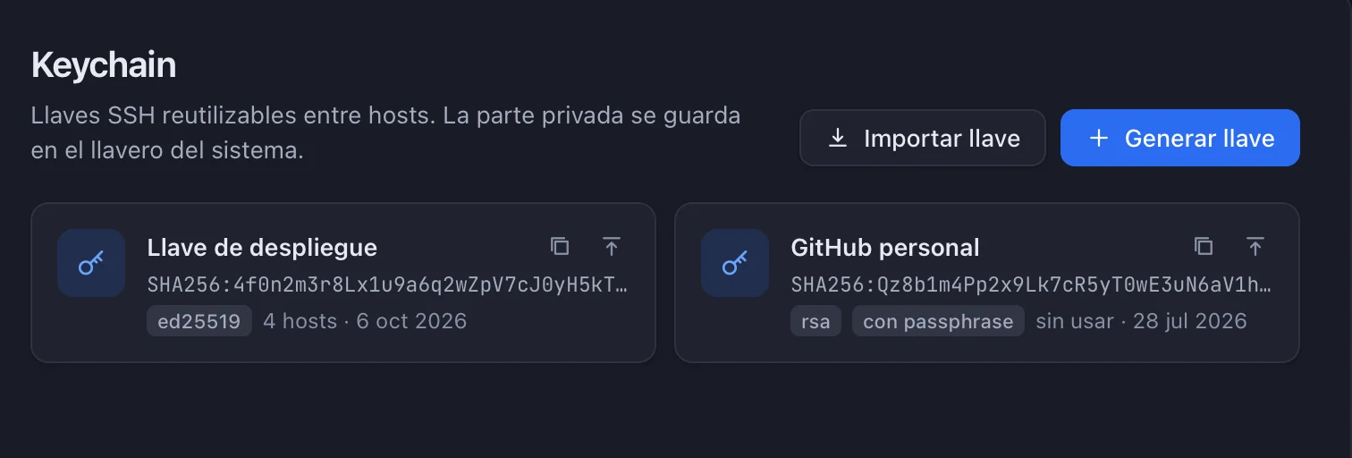 Keychain de Nodo con dos llaves SSH